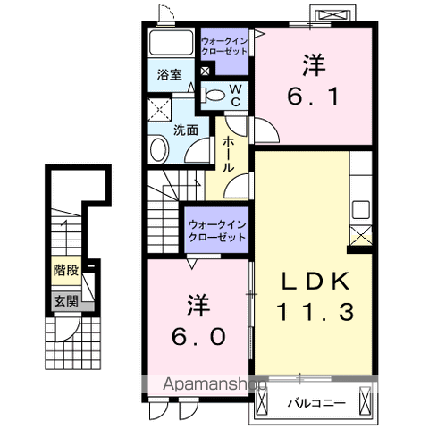 トリニティ ヴィレッジ 1(2LDK/2階)の間取り写真