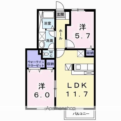 フィール ファインB(2LDK/1階)の間取り写真