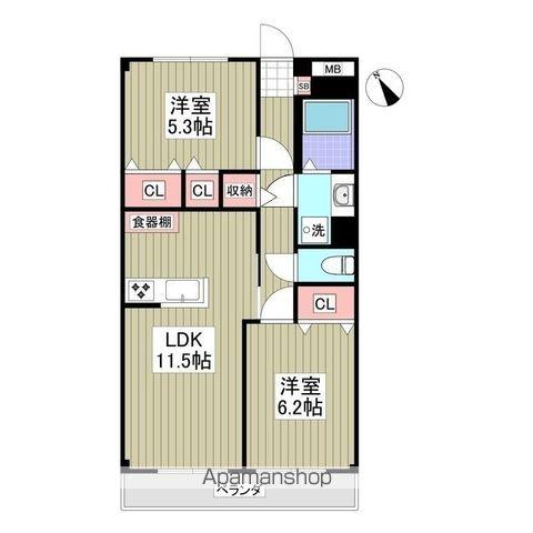 グランドマンション(2LDK/4階)の間取り写真