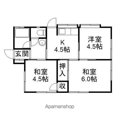 岡山電軌東山本線 東山・おかでんミュージアム駅駅 徒歩35分 1階建 築52年(3K)の間取り写真