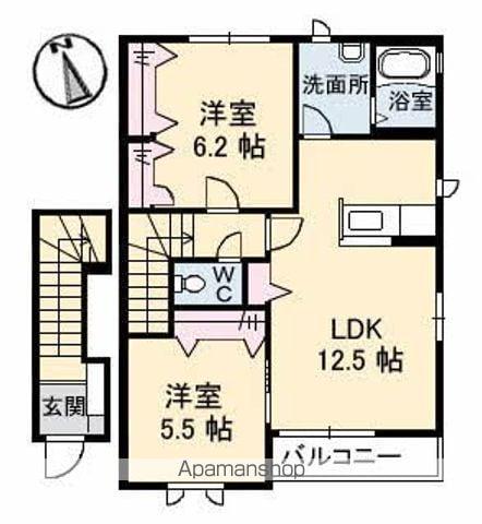 シャーメゾン丘B(2LDK/2階)の間取り写真
