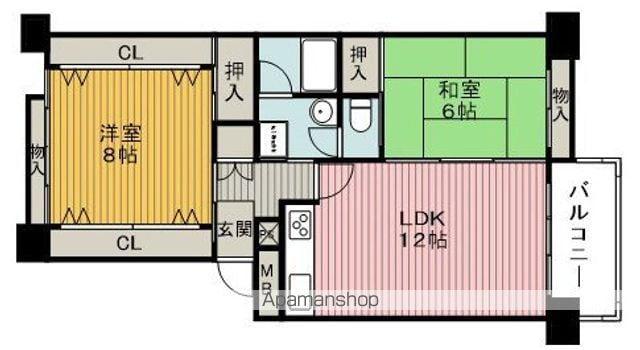 北緑丘第418号棟(2LDK/12階)の間取り写真