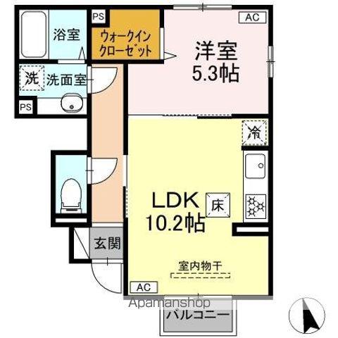 ラピルデ小原田(1LDK/1階)の間取り写真