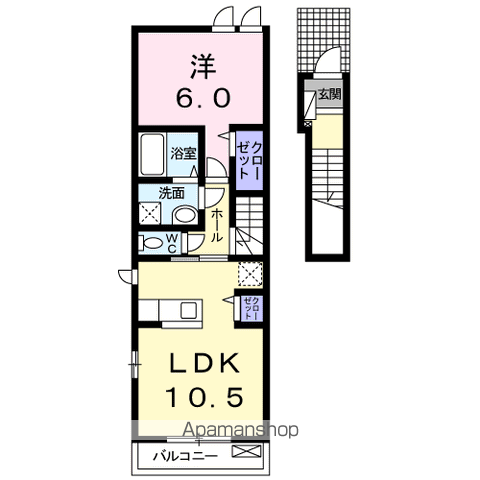 ローズ・マリー(1LDK/2階)の間取り写真