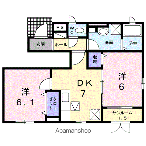 ヴァンベール・渡岸寺(2DK/1階)の間取り写真