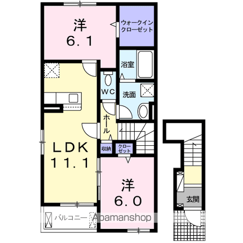 パークビサイドⅢ(2LDK/2階)の間取り写真