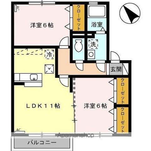 カメリアⅡ(2LDK/1階)の間取り写真