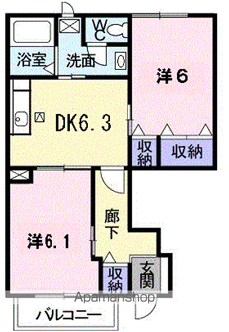 レジデンスKⅡ(2DK/1階)の間取り写真