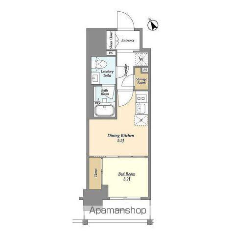 テラス横浜鶴見(1DK/4階)の間取り写真