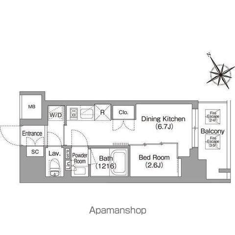 バウスフラッツ蔵前(1DK/2階)の間取り写真