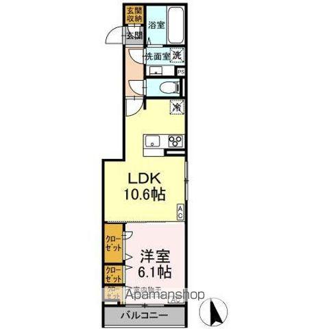 D-ROOM田町A(1LDK/3階)の間取り写真