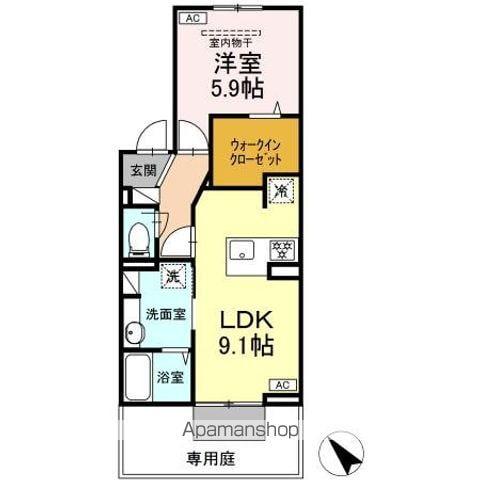 TORISIA城ケ丘(1LDK/1階)の間取り写真