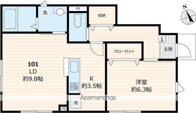 ルミエール光2(1LDK/1階)の間取り写真