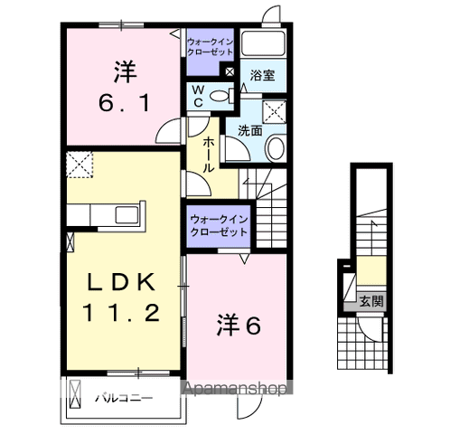 ハピネスヒルⅢ(2LDK/2階)の間取り写真