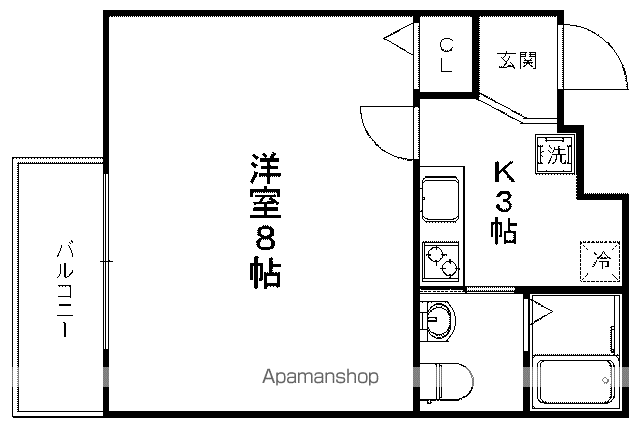 KANON西院(1K/1階)の間取り写真
