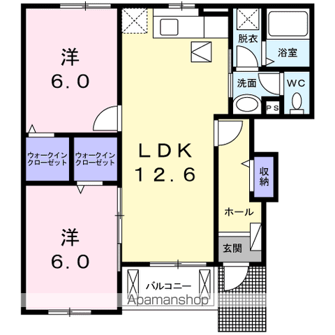 ベネヴォレンテC(2LDK/1階)の間取り写真