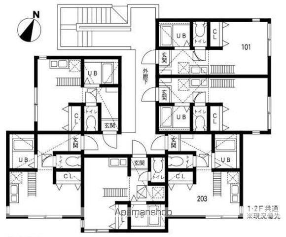 ヒルズ上大岡(1K/2階)の間取り写真