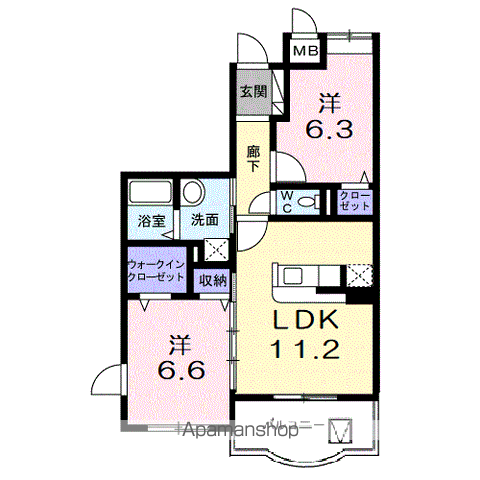 サニーヒル(2LDK/2階)の間取り写真