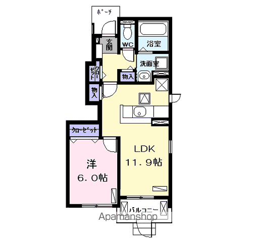 リンリバー イースト(1LDK/1階)の間取り写真