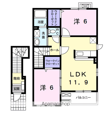 フォンテ-ヌⅦ(2LDK/2階)の間取り写真