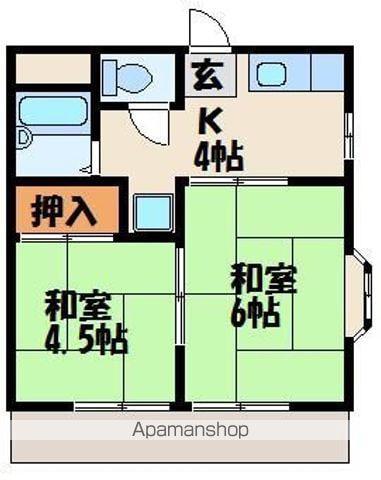 みどりヶ丘ハイツA棟(2DK/2階)の間取り写真