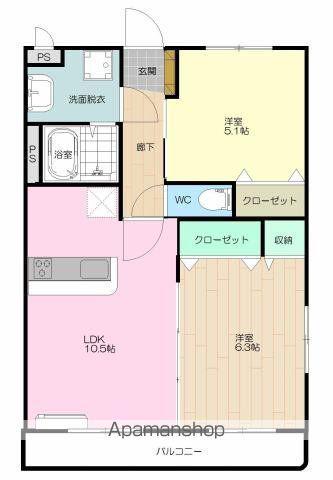 HOPEACE(2LDK/3階)の間取り写真