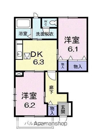 ル・シエルE(2DK/1階)の間取り写真
