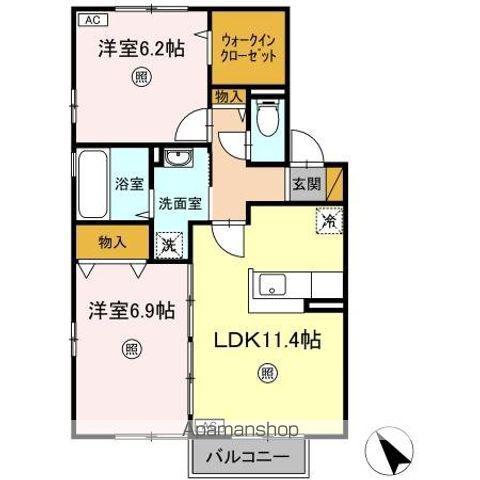 バニュルスⅠ・Ⅱ・Ⅲ(2LDK/2階)の間取り写真