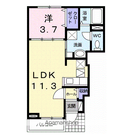 カーネリアンA(1LDK/1階)の間取り写真