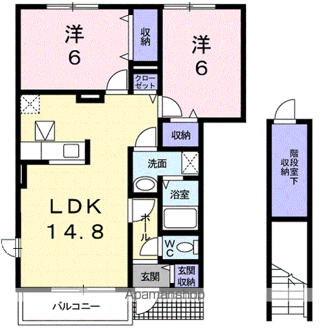 スタジオーネ パルコA(2LDK/1階)の間取り写真