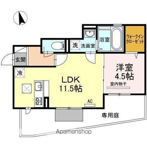 パティオ B棟(1LDK/1階)の間取り写真