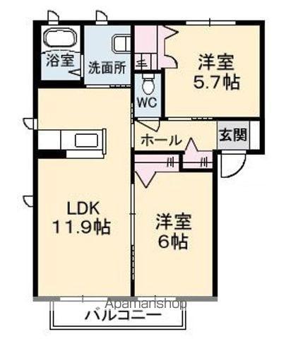 アットホーム原Ⅱ A棟(2LDK/1階)の間取り写真