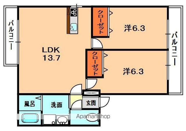 フィオーレⅡ(2LDK/2階)の間取り写真