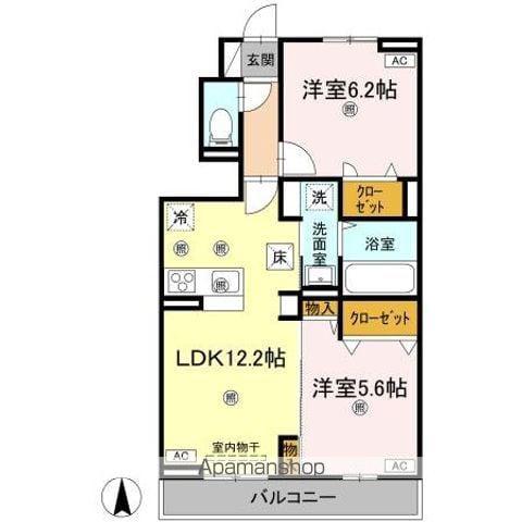 グランツ上福万 B棟(2LDK/1階)の間取り写真