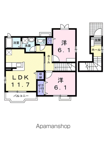 ミルトソレイユⅡ(2LDK/2階)の間取り写真