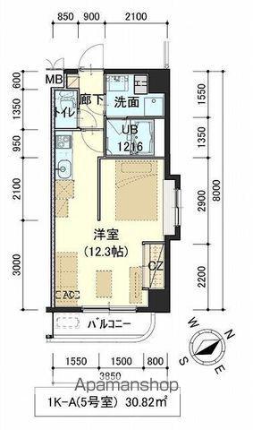 しゃとれ向山(1K/2階)の間取り写真