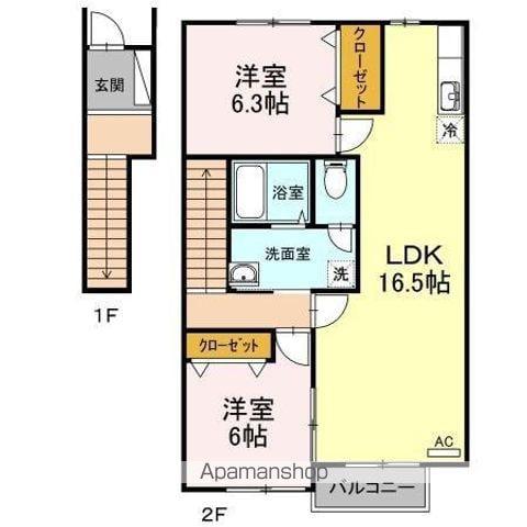グランドステージⅠ Ⅰ棟(2LDK/2階)の間取り写真