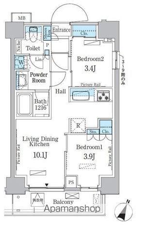 パークアクシス大塚サウスレジデンス(2LDK/7階)の間取り写真