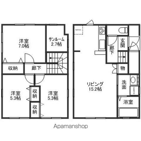 IRいしかわ鉄道 金沢駅 バス乗車時間:20分 市立工業バス停で下車 徒歩7分 2階建 築18年(3LDK)の間取り写真