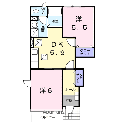 セレーノ(2DK/1階)の間取り写真