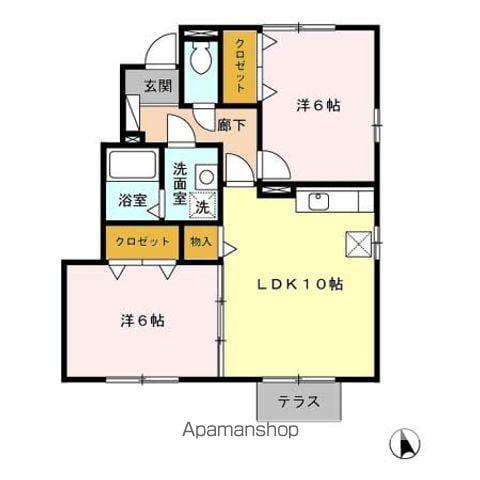 ラ・ピュセル B棟(2LDK/1階)の間取り写真