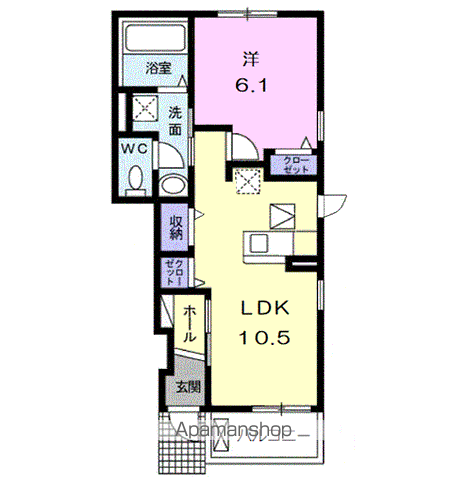 ミルト長浜 C棟(1LDK/1階)の間取り写真