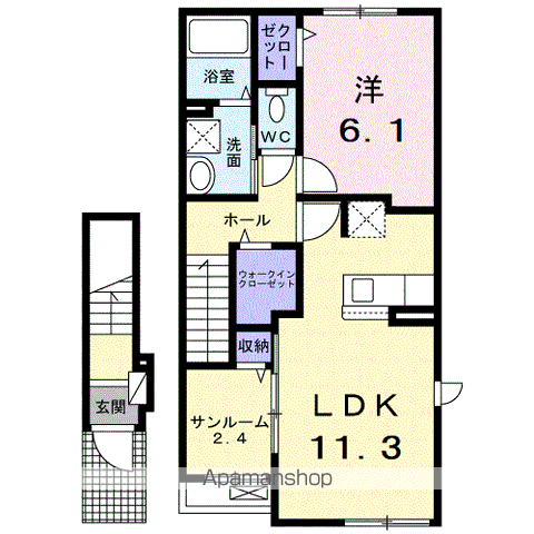ルミエール・ロゼ Ⅲ(1LDK/2階)の間取り写真
