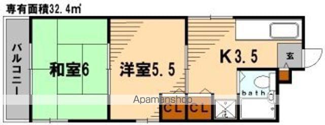 第3シオン(2K/2階)の間取り写真