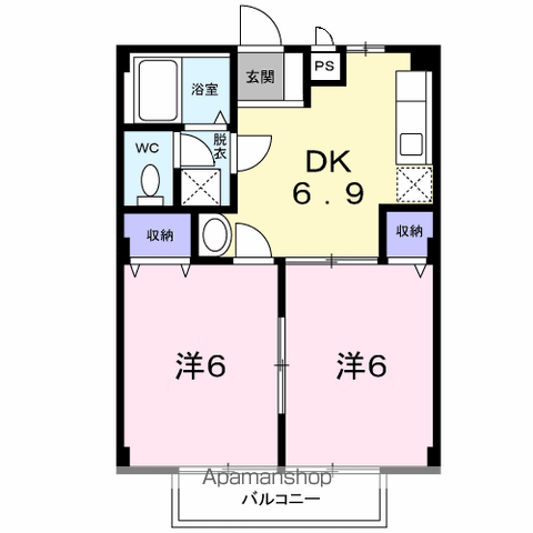 GREENハイツ赤地A(2DK/1階)の間取り写真