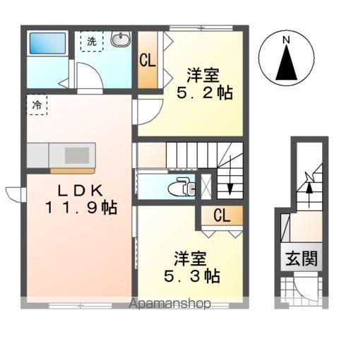 ヒールコートⅤ(2LDK/2階)の間取り写真
