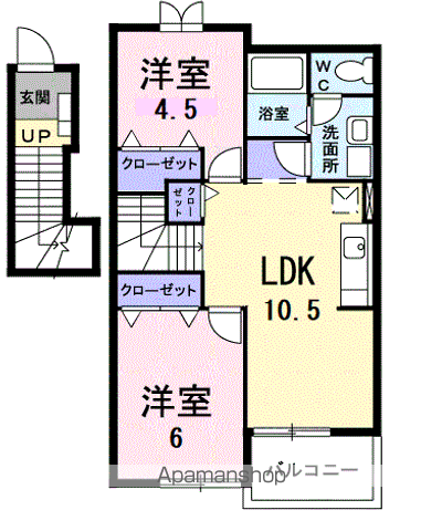 フラワーヒル B(2LDK/2階)の間取り写真