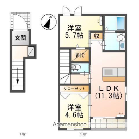 GREEN HILLS 小文字(2LDK/2階)の間取り写真