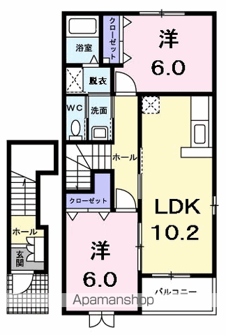 アパルトマンスタシオンB(2LDK/2階)の間取り写真