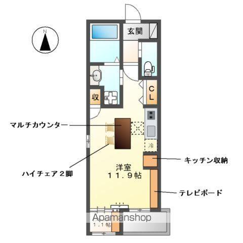 東区出来町マンション(ワンルーム/1階)の間取り写真